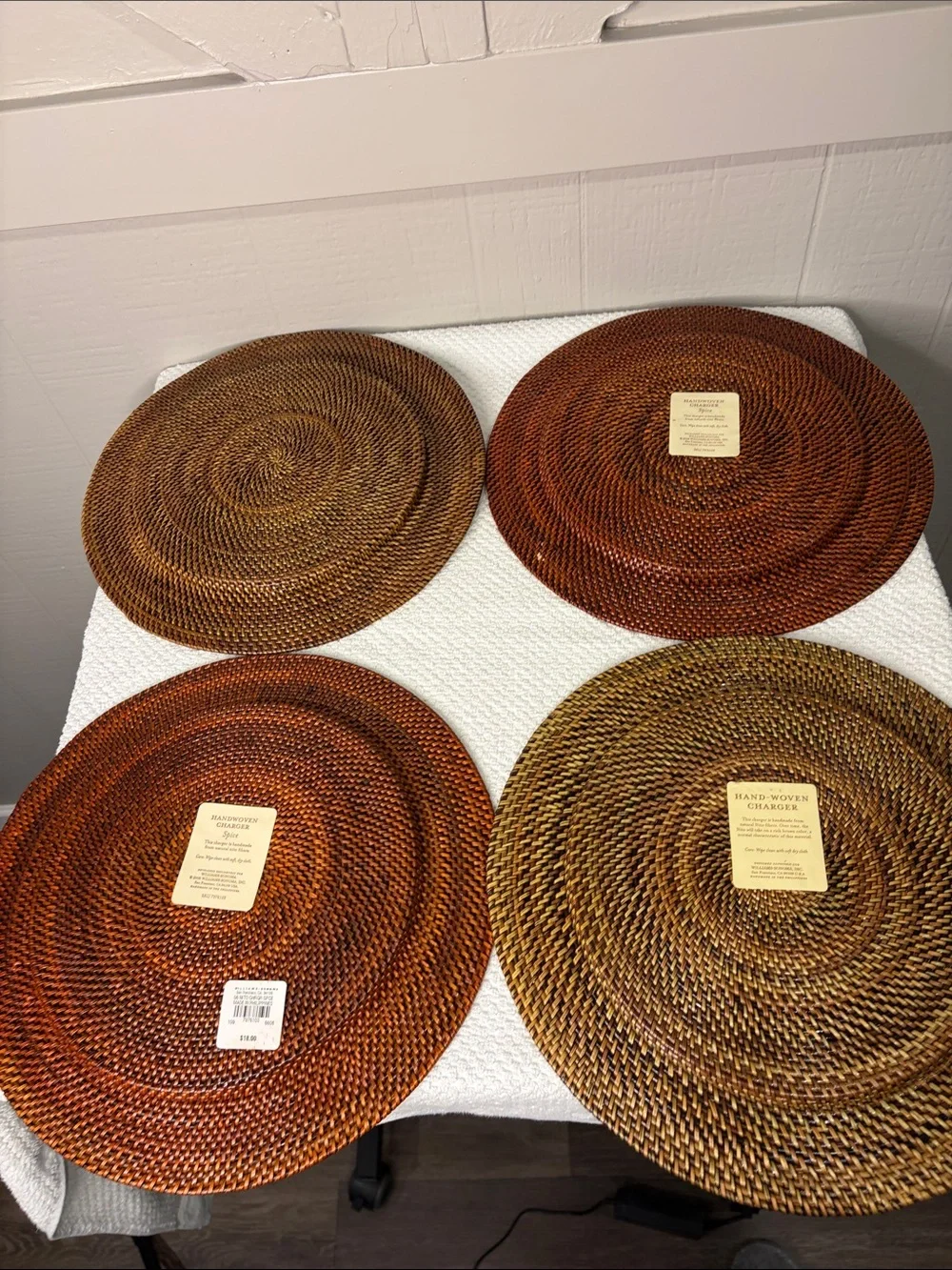 Williams Sonoma Nito Handwoven Charger Plates Set of 4 Caramel Brown 13